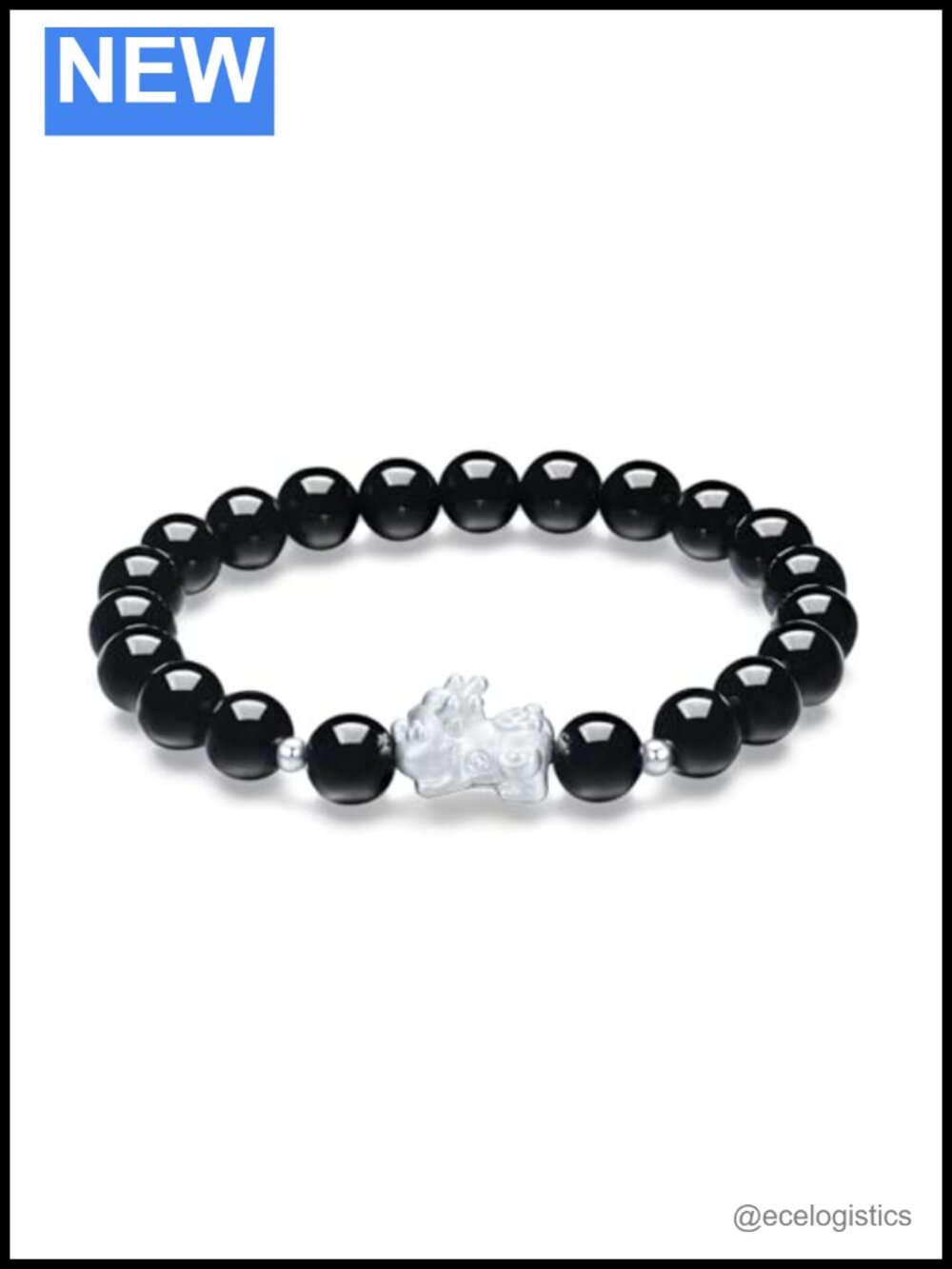 Sterling Silver Pixiu Charm Stretch Bracelet Natural Agate Healing Jewelry